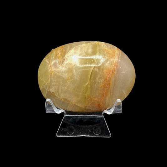 Natural And Polished Green Onyx Oval Palm Stone