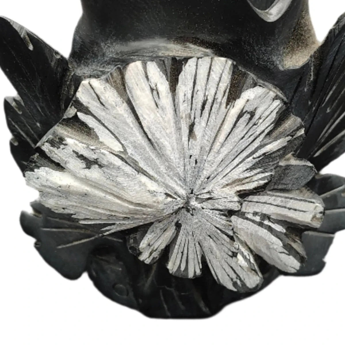 This is a close up of the flower like pattern on the front side of this Chrysanthemum Flower Stone Vase