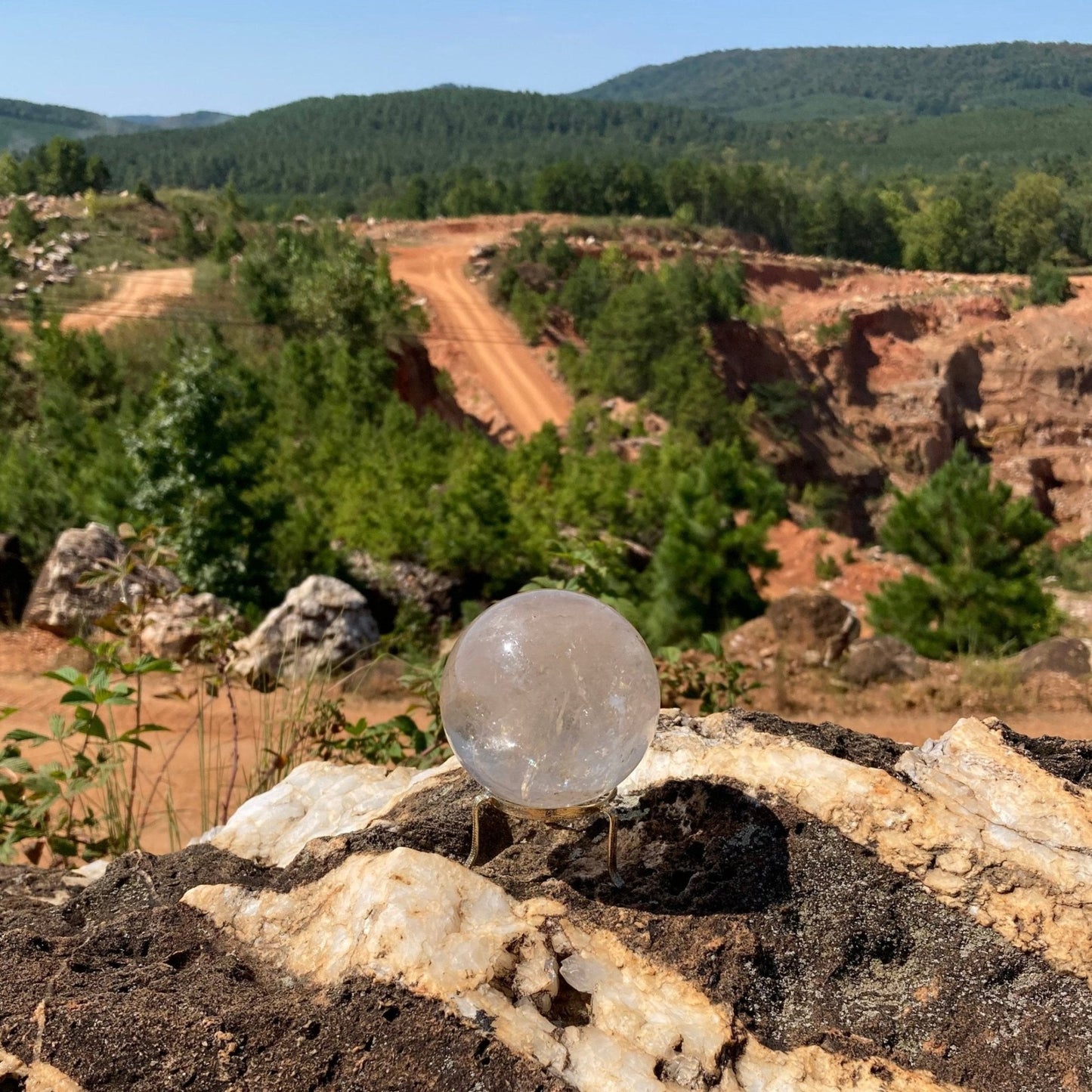 Quartz crystal sphere in outdoor light.