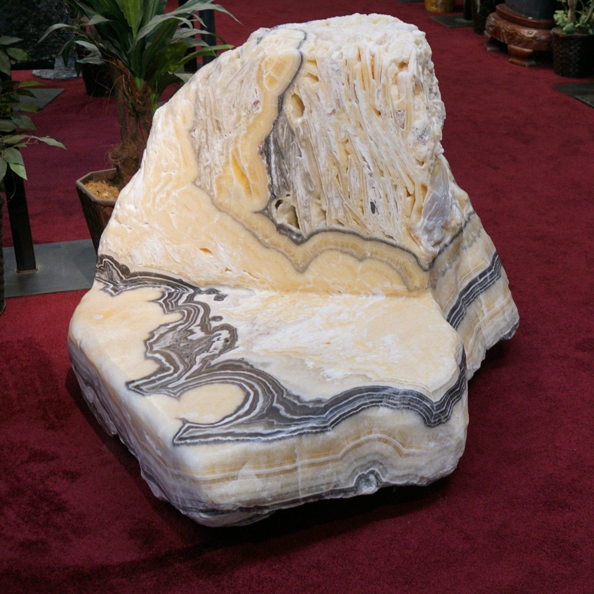 Natural Zebra Stone Furniture Carved Phantom Calcite Chair Pool
