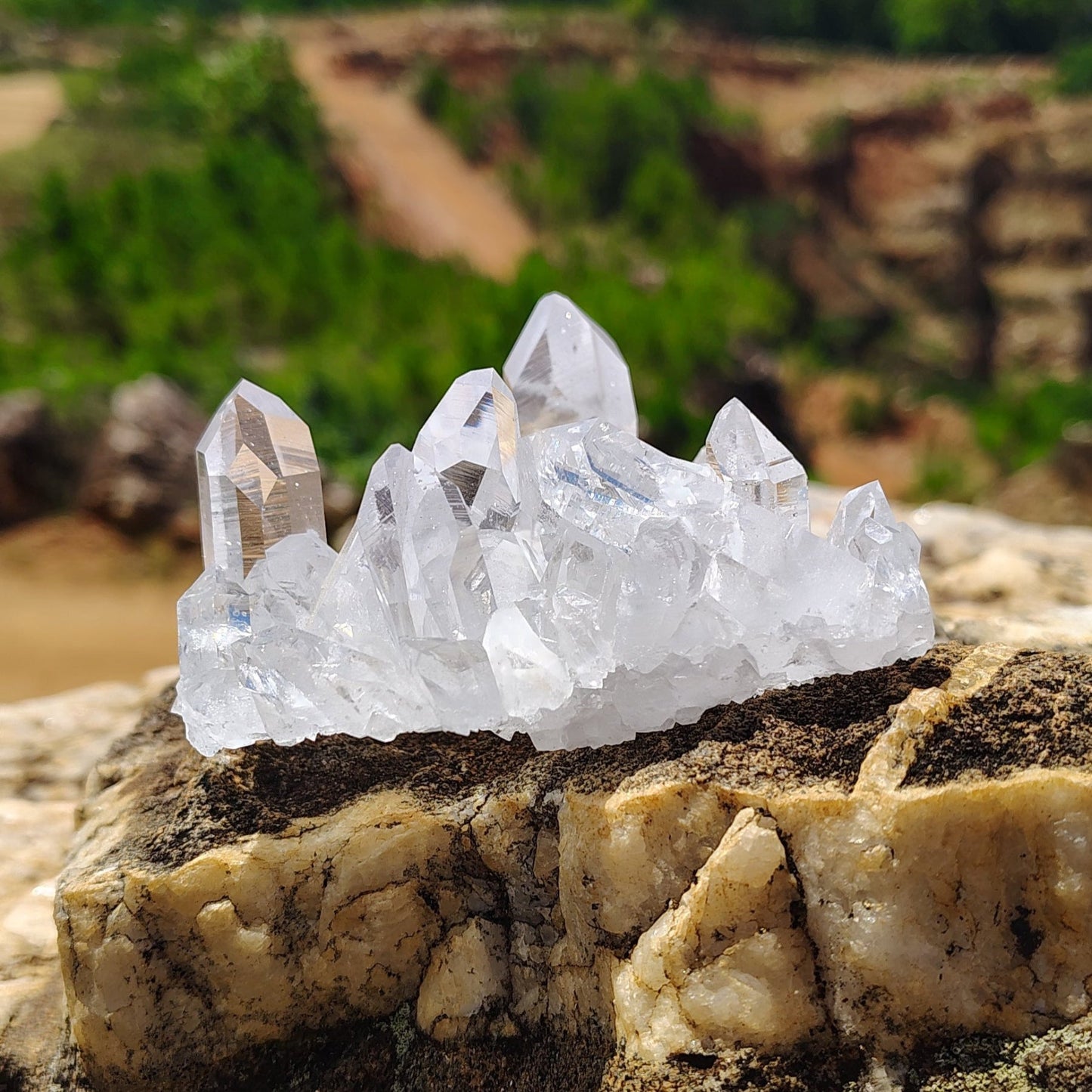 This is the front side of this water clear quartz cluster