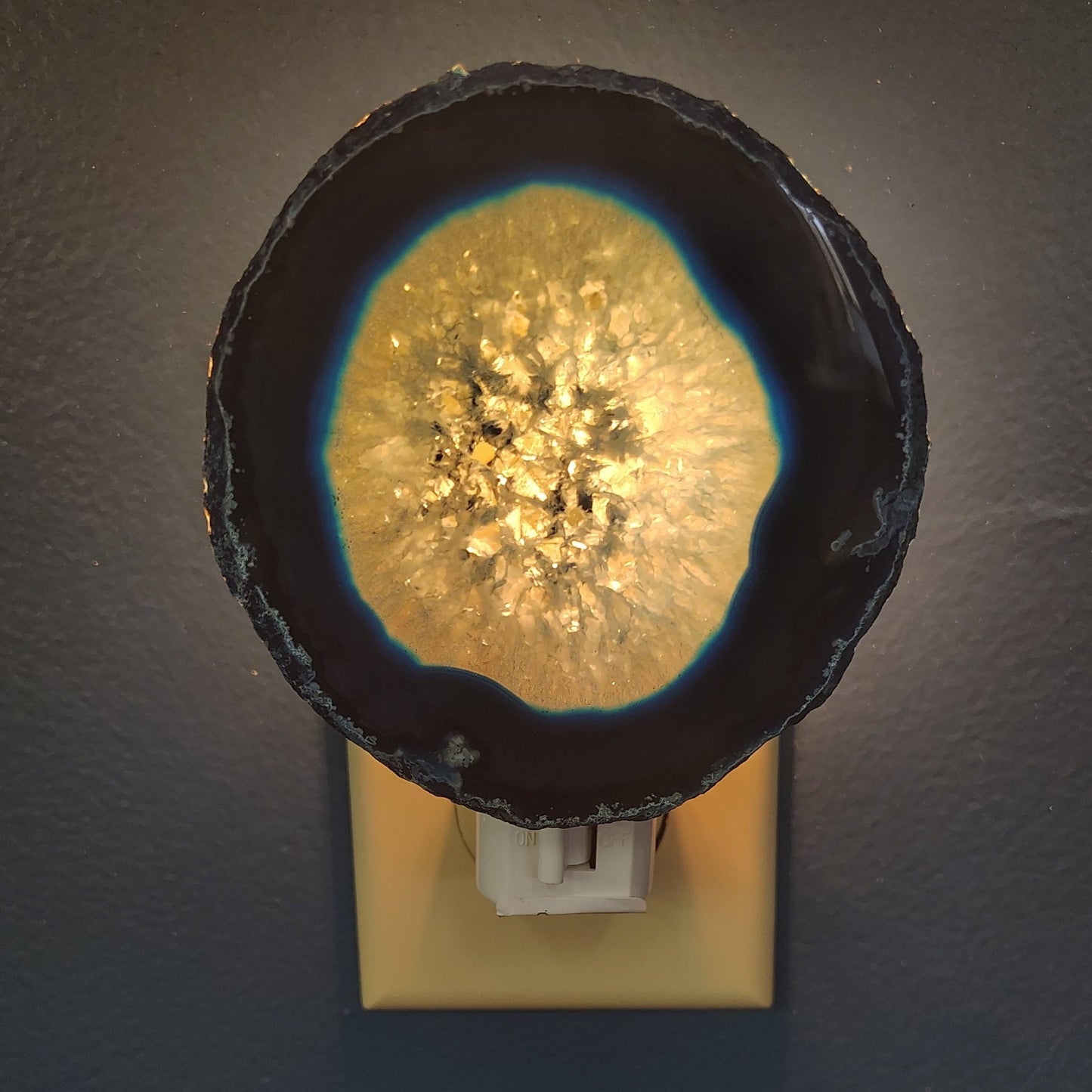This is the blue agate night light, with the light turned on.