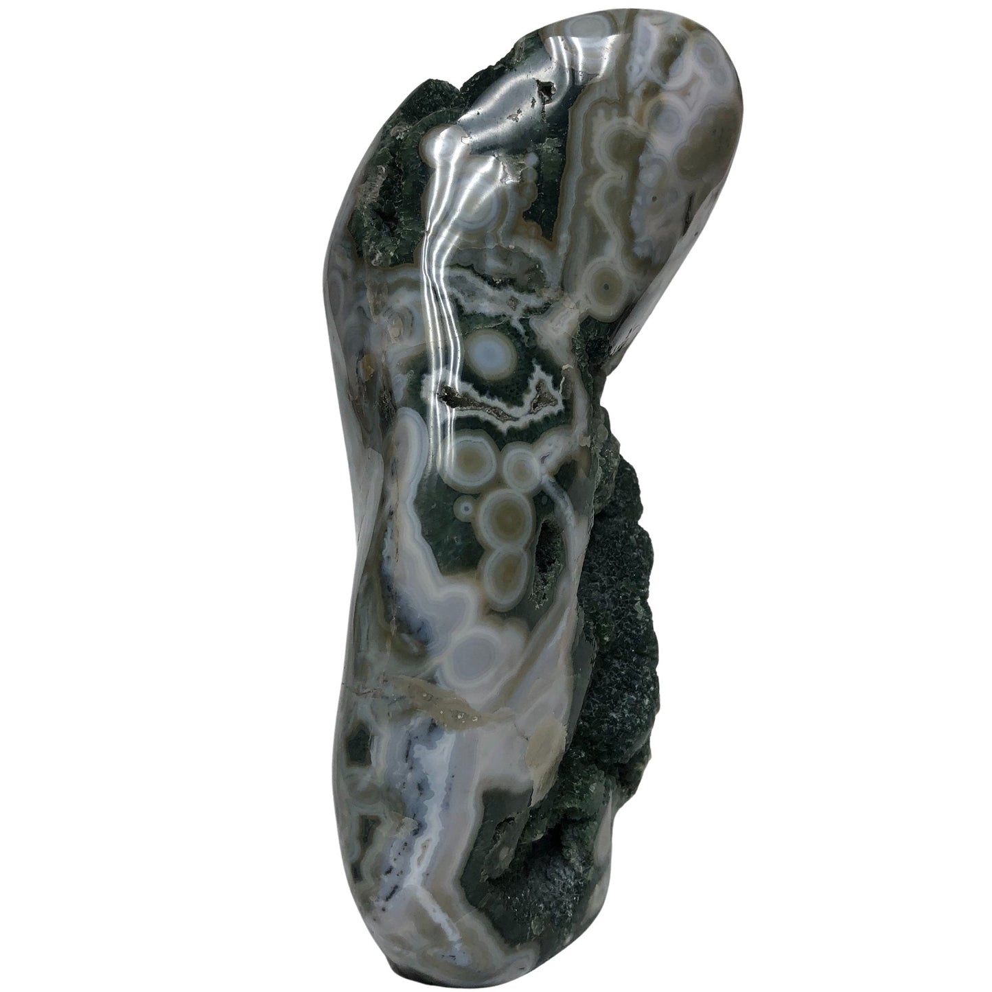 Ocean Jasper Side View Showing Polished Edges And Rough Druzy Crystals