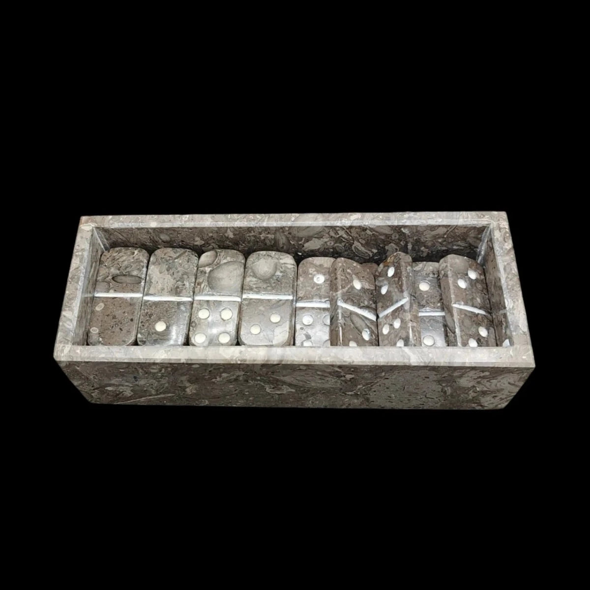 This is a view of the dominos inside of the case
