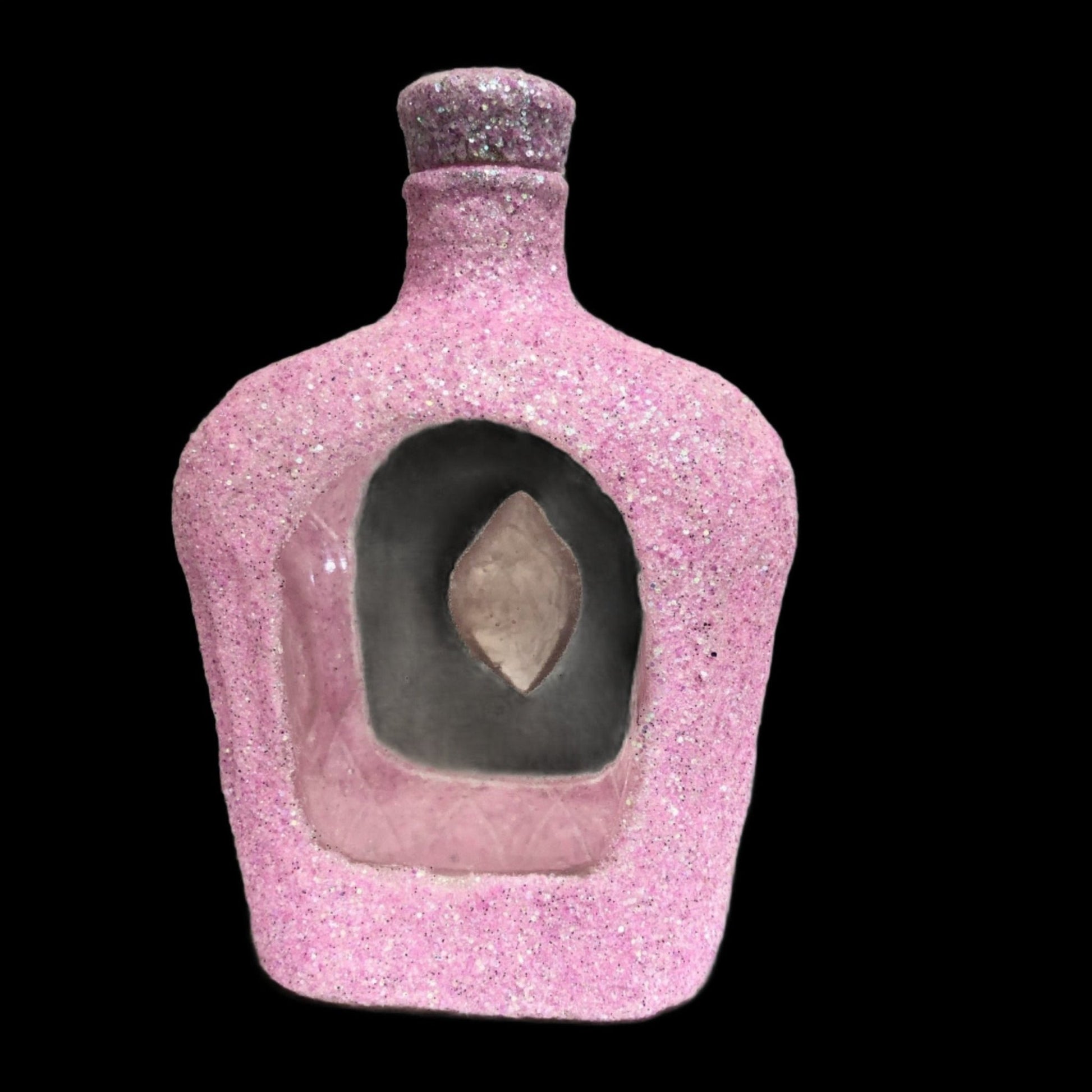 Back Of Sparkling Pink Upcycled Bottle