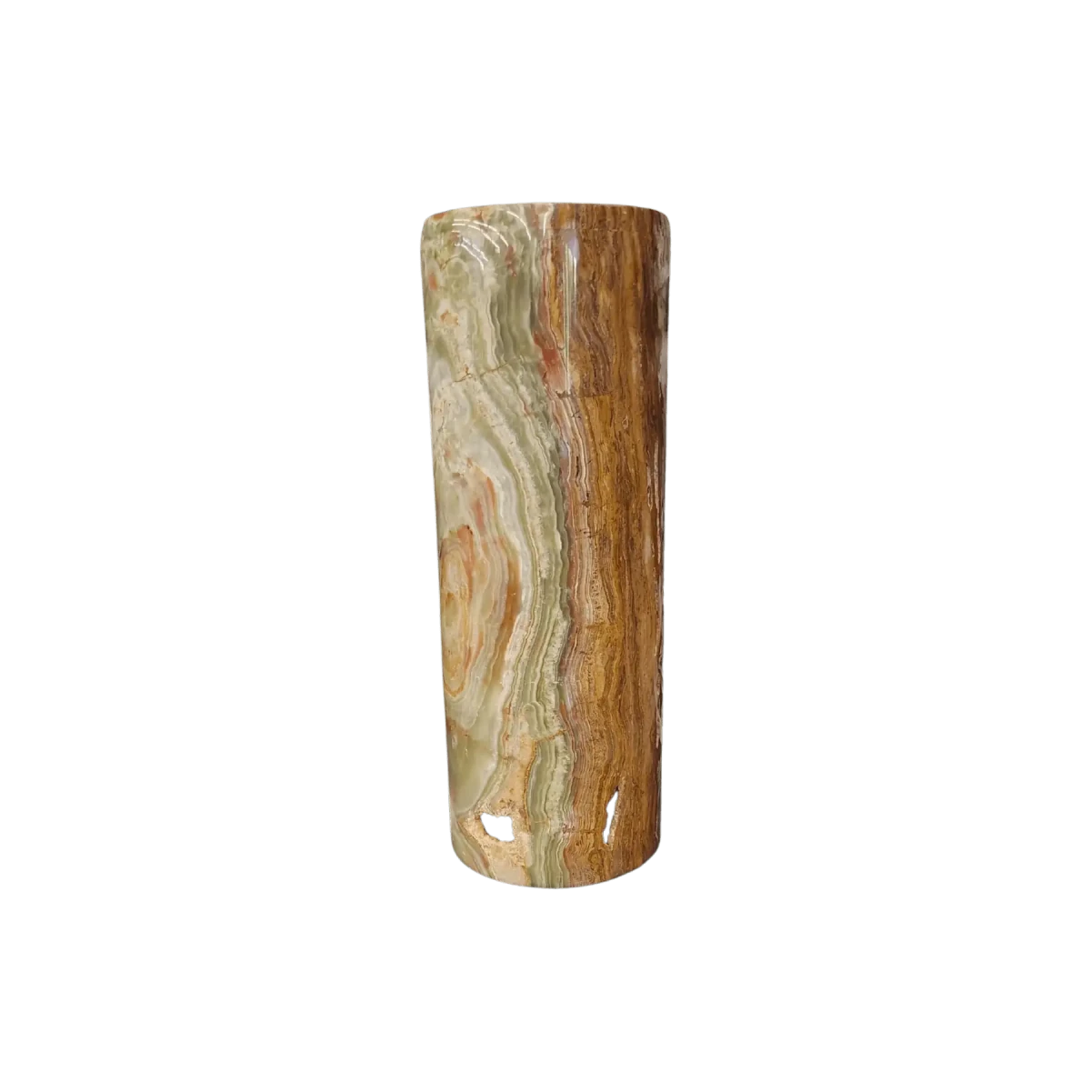 Front view of large cylineder Onyx lamp