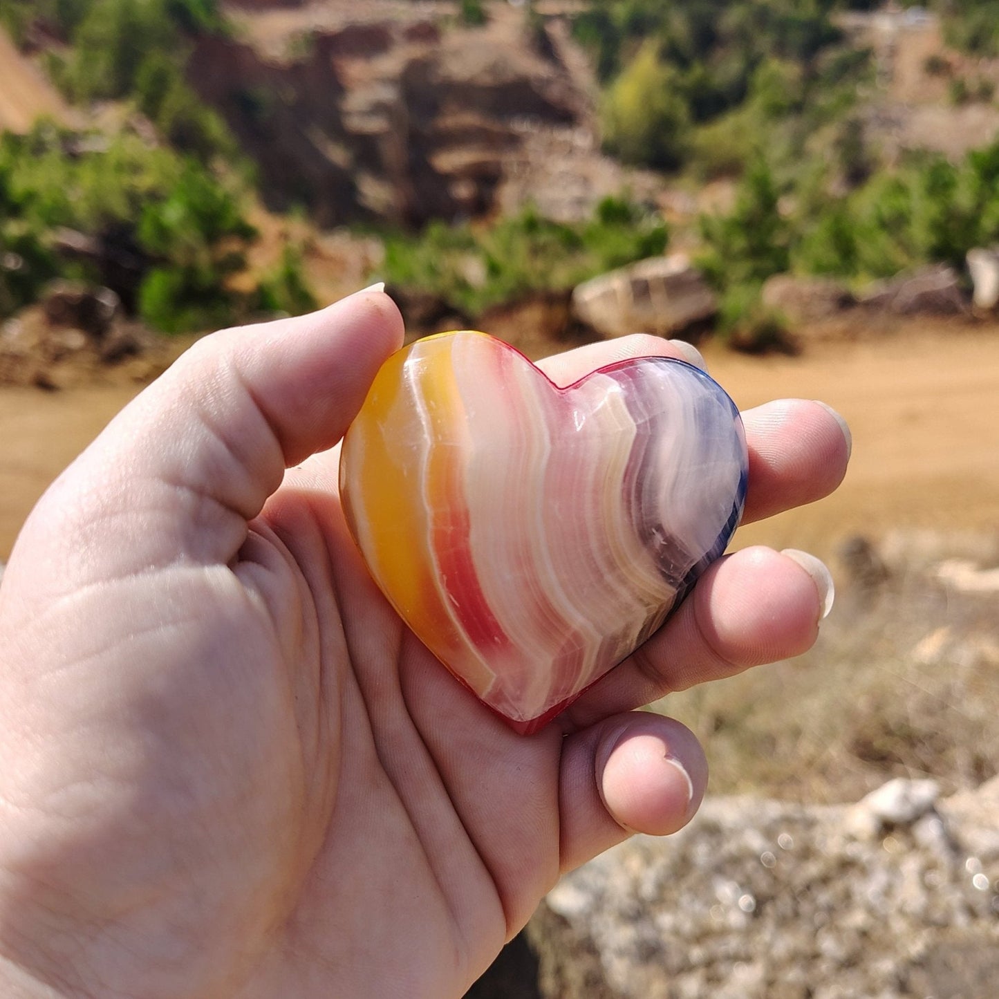 This is the rainbow Onyx heart in natural light