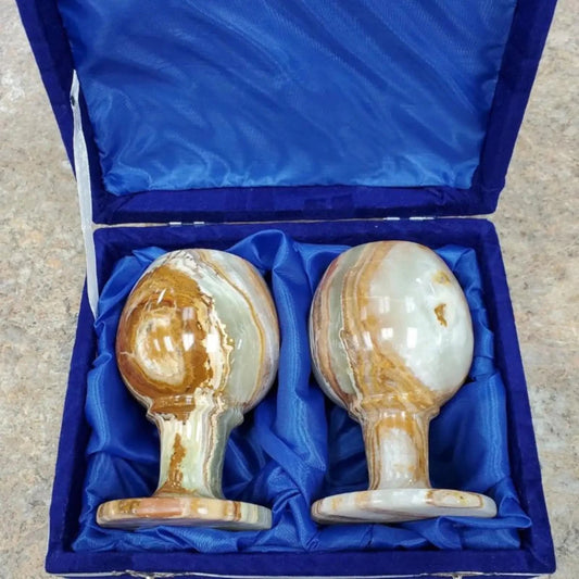 Green Onyx Sherry Set blue fabric interior of box