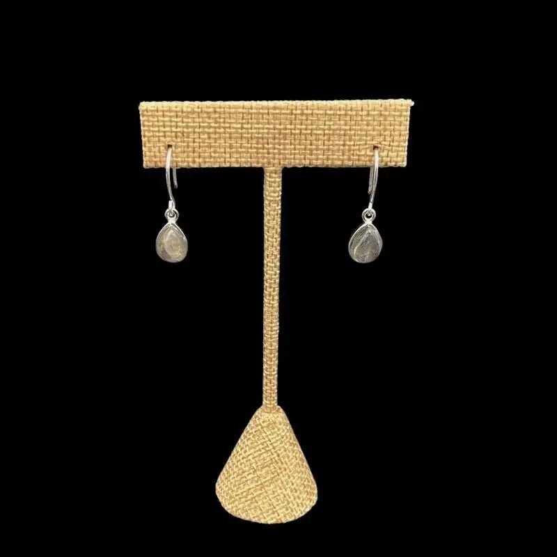 Sterling Silver Pear Labradorite Earrings, Hardware Is Smooth Silver Gemstone Is A Clear Grey Color With An Iridescent Blue