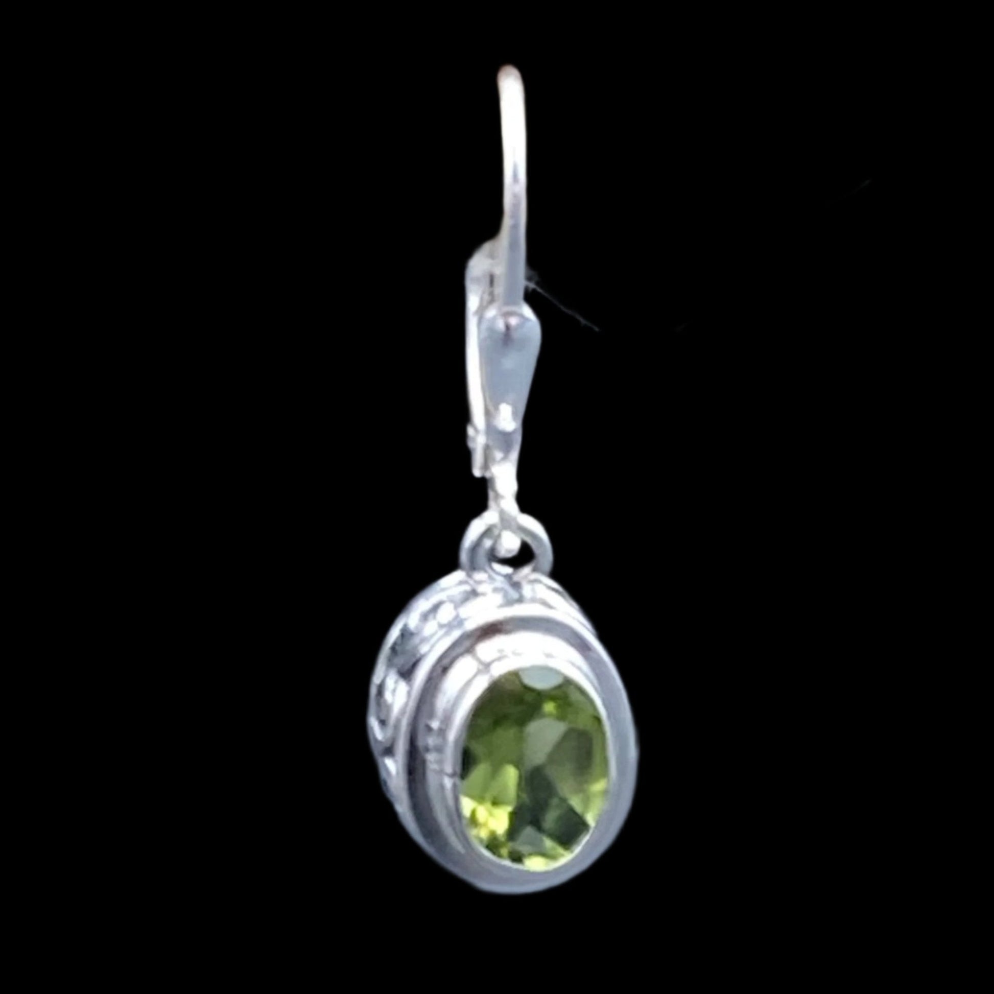 Close up of Peridot gemstone earring