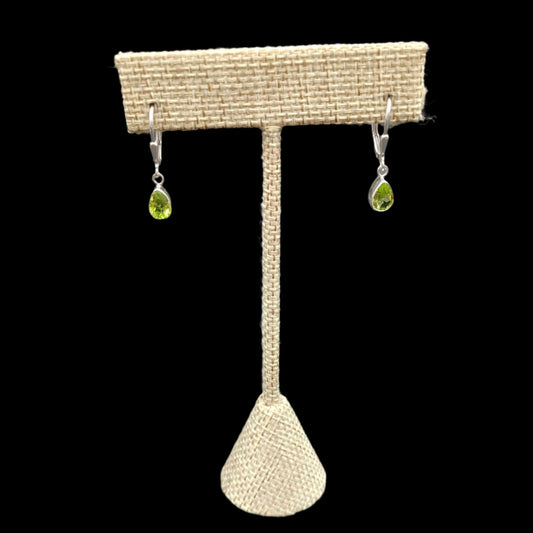 This is a full picture of the front view of these teardrop shaped Peridot earrings