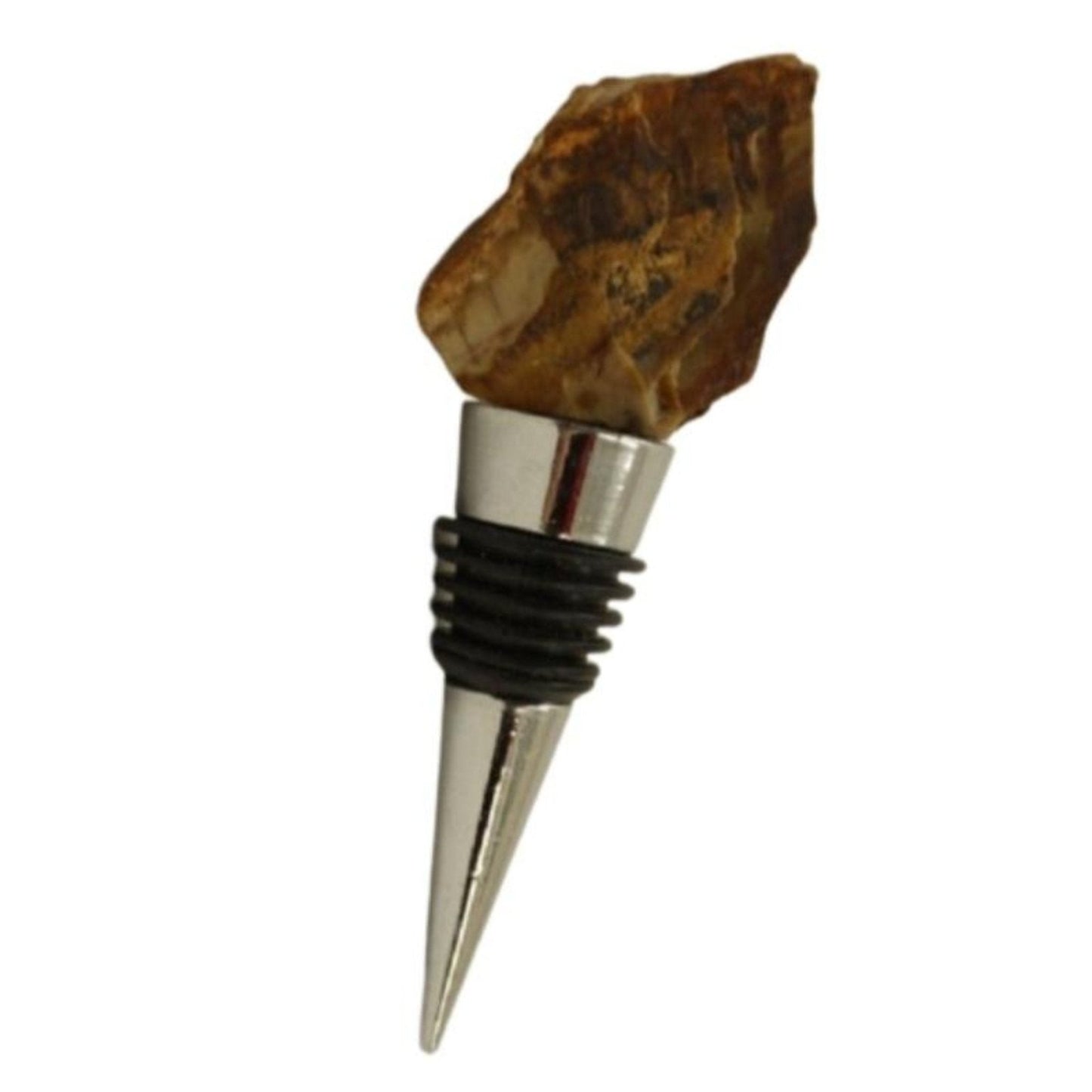 Bottle Stopper With Raw Petrified Wood  Accent