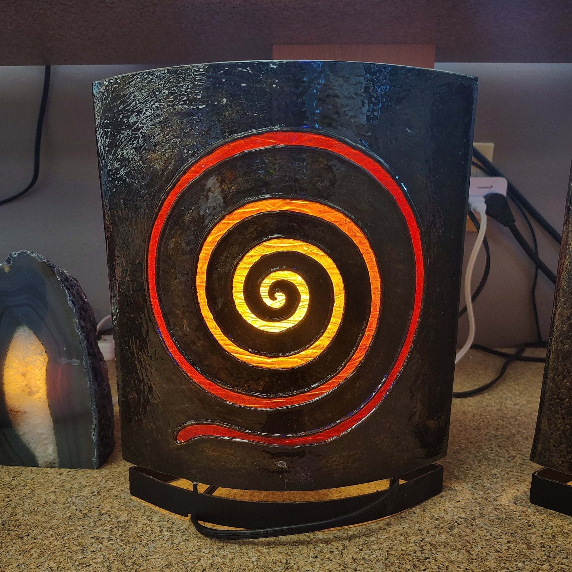 This is the backside of the lamp, the spiral is red acrylic