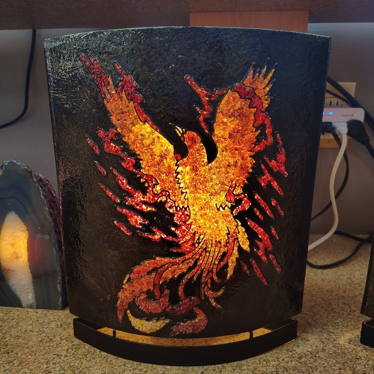 Phoenix Bird Design Lamp Gemstones And Resin