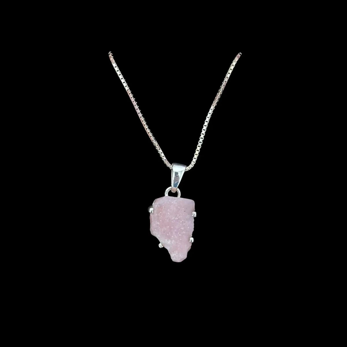 Pink Opal Freeform Sterling Silver Pendant On Sterling Box Chain