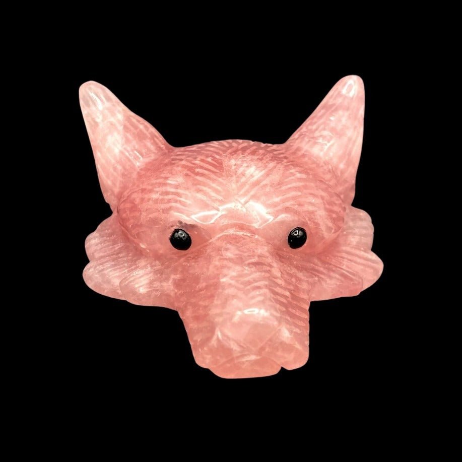 Front Side Of Rose Quartz Wolf Figurine