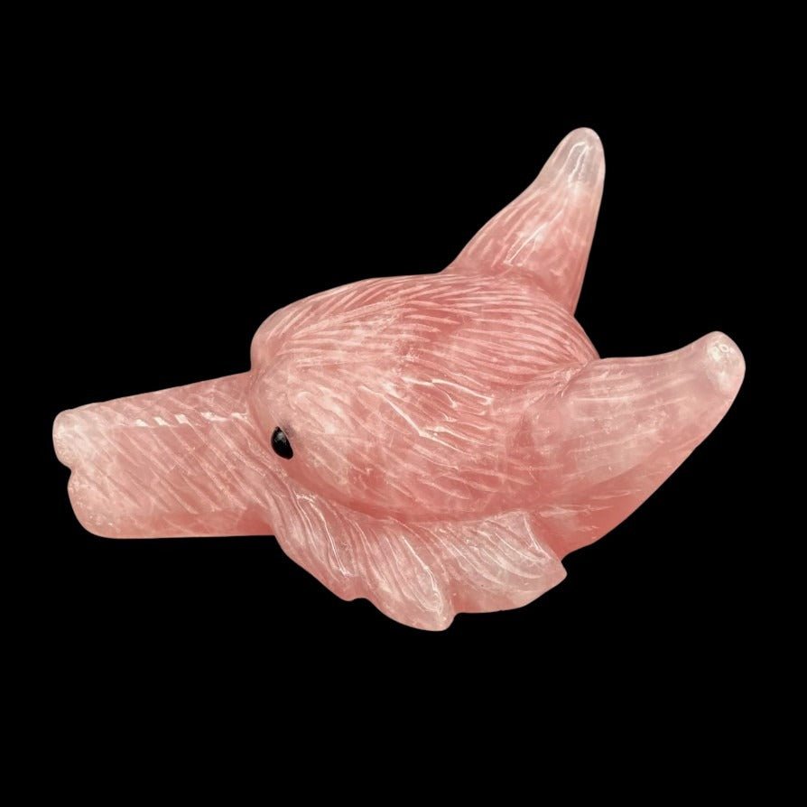 Side Profile Of Rose Quartz Wolf Figurine