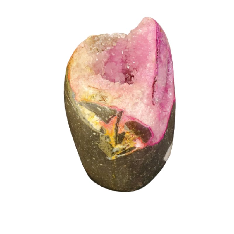 Pink And Yellow Druzy Quartz Sculpture Bright Colors