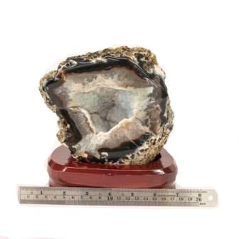 Beautiful Agate With Druzy Specimen On Wood Stand