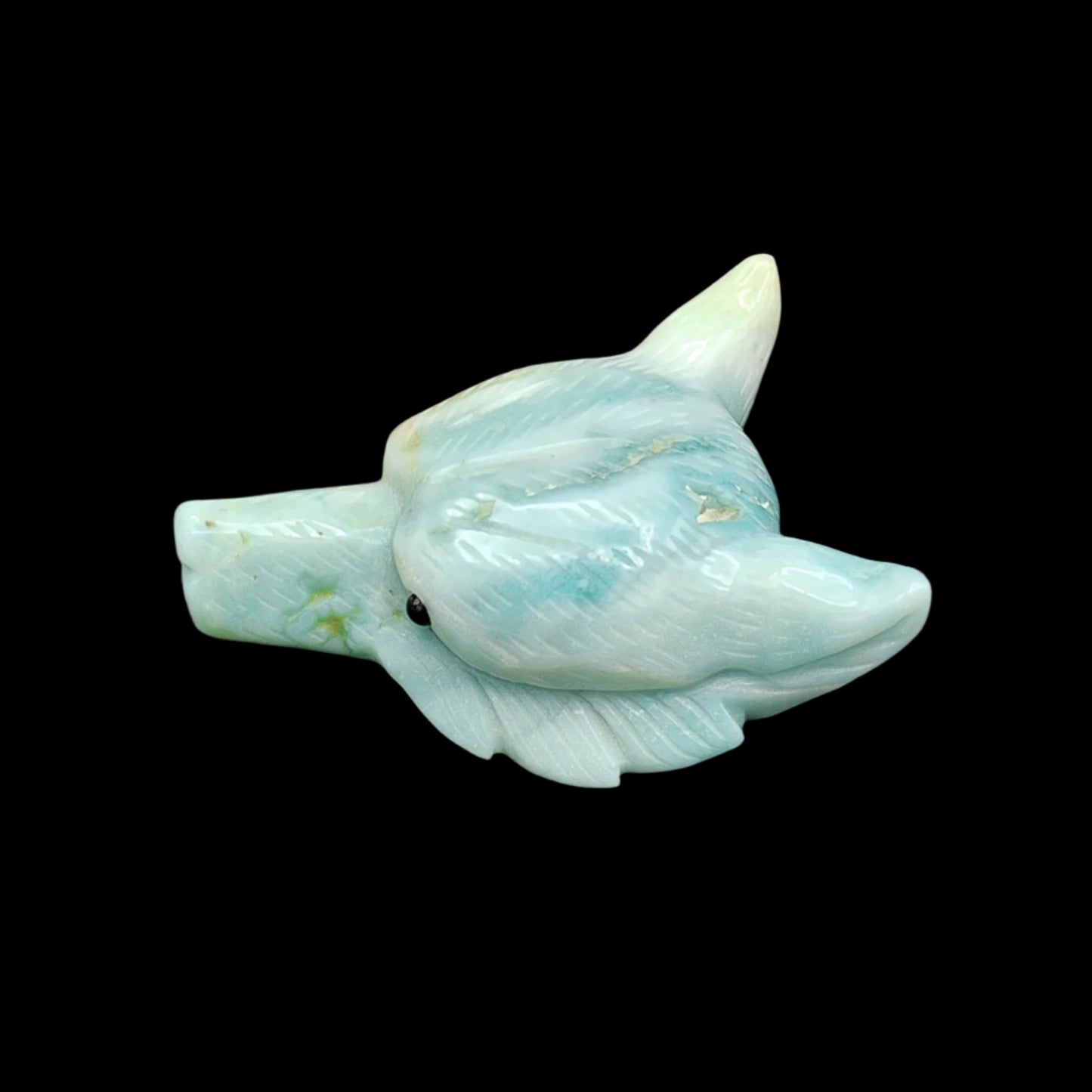 This is the left side view of this Amazonite wolf head