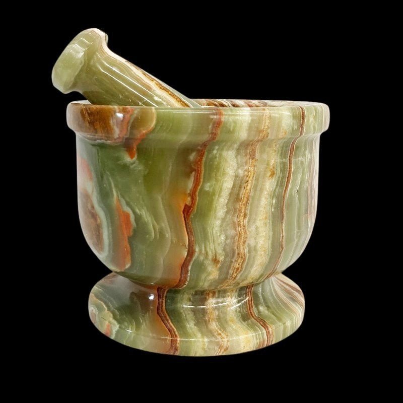 Polished Banded Onyx Mortar And Pestle Spice Grinder Kitchen Utensil