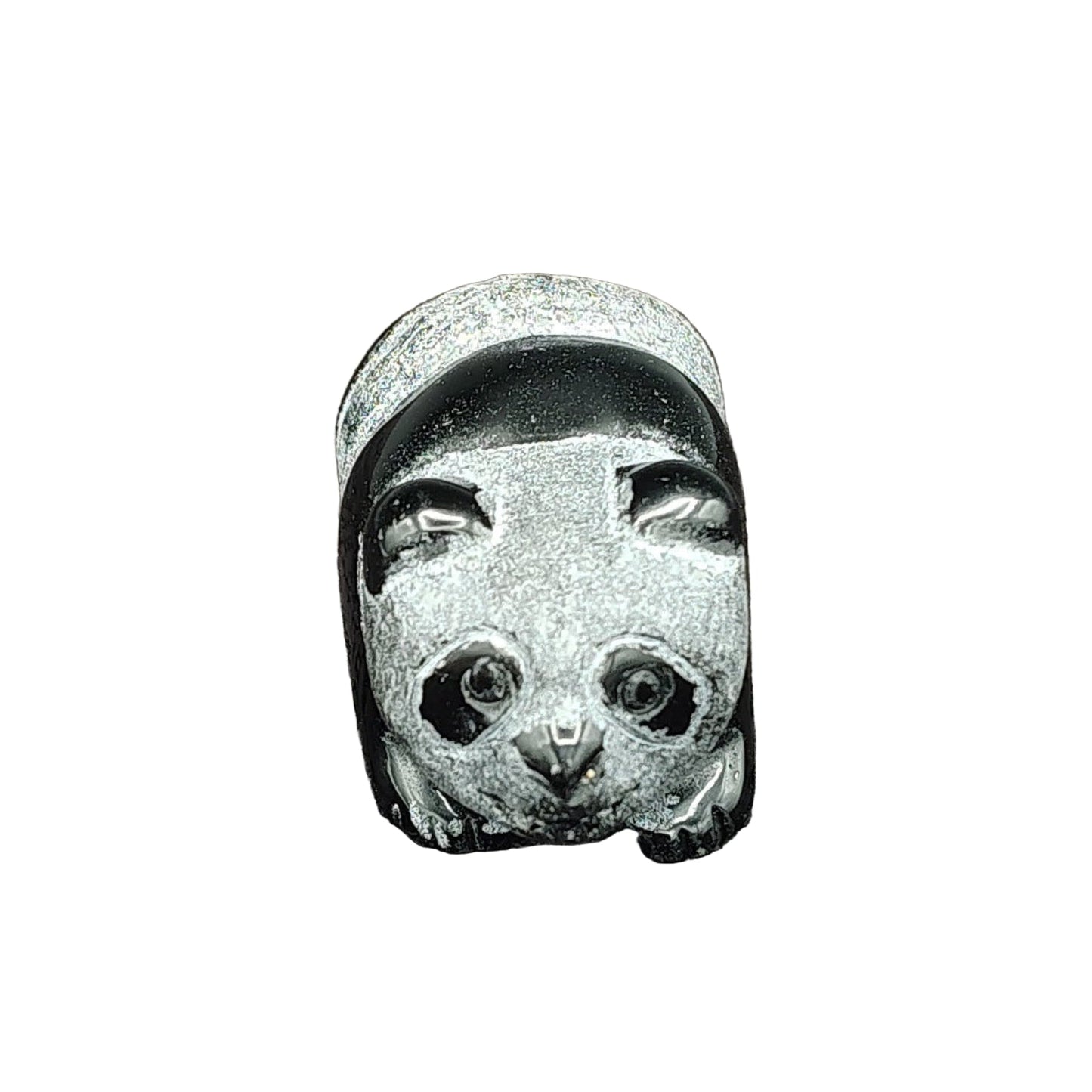 This is the front view of this obsidian panda bear figurine