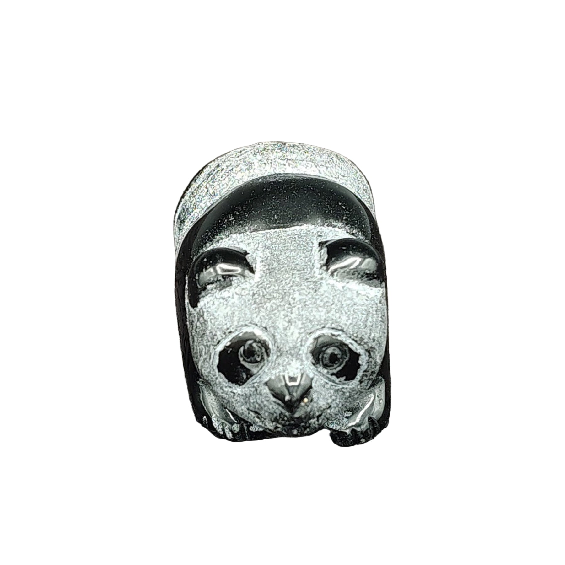 This is the front view of this obsidian panda bear figurine
