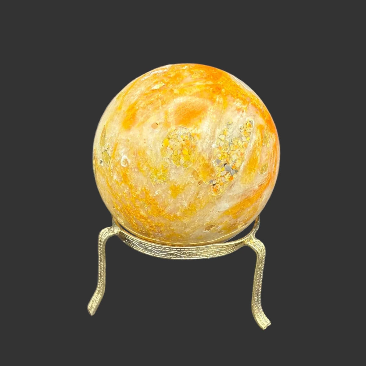 This is the back side of this sphere, in front of a black background.