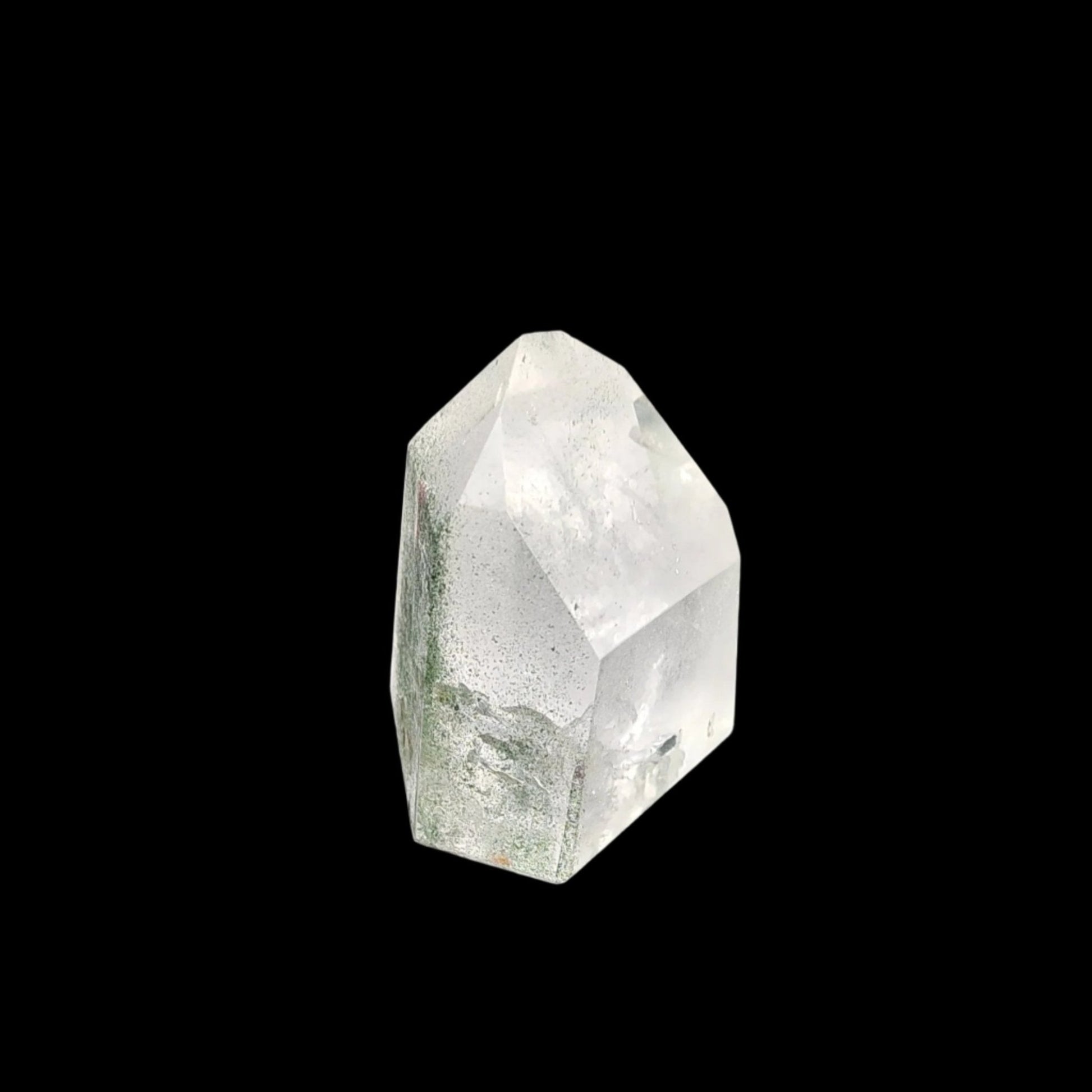 This is the right-side view of this polished Brazilian crystal point. 