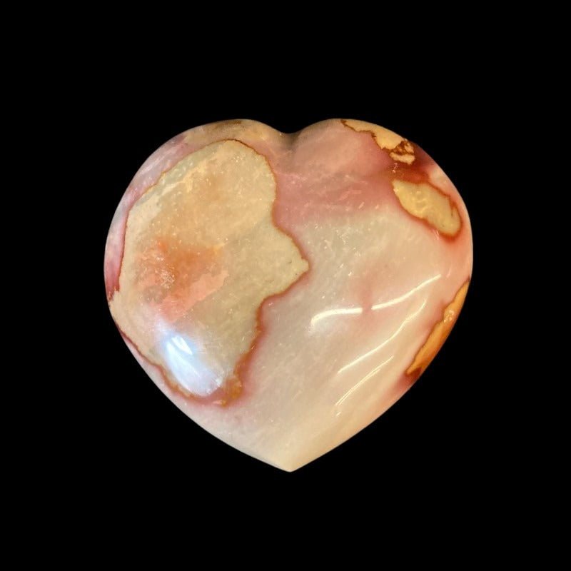 Front Side Of Polychrome Jasper Stone Heart Cream, Pink, And Red Throughout