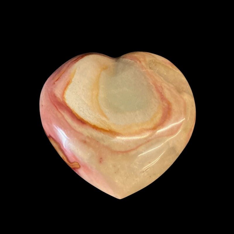 Back Side Of Polychrome Jasper Stone Heart Cream, Pink, And Red Throughout