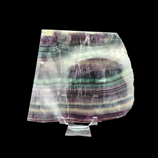 This is the front side of this purple and green polished fluorite slab