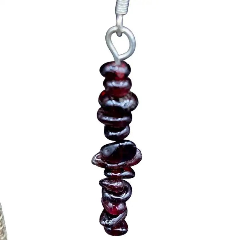 Close Up Of Garnet gemstone Chip Earrings