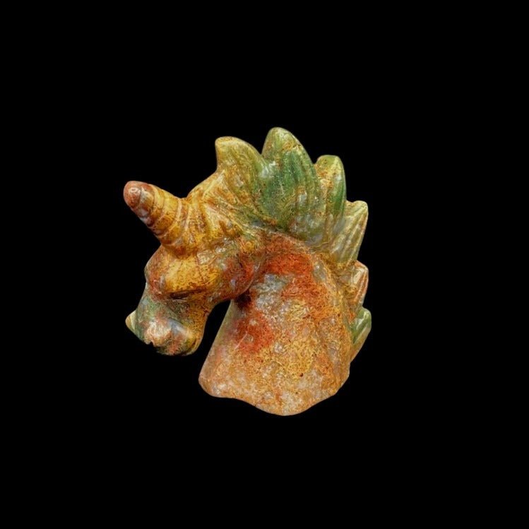 Left Side Of Moss Agate Unicorn Figurine