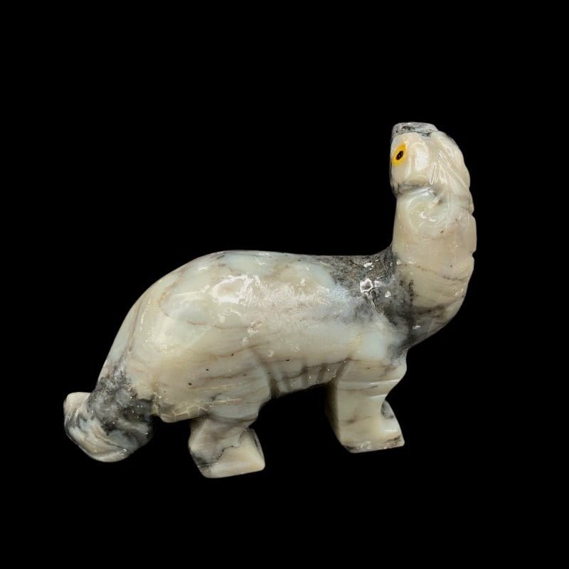 Right Side Of Polished Brachiosaurus Dino Soapstone Figurine, Marbled Grey