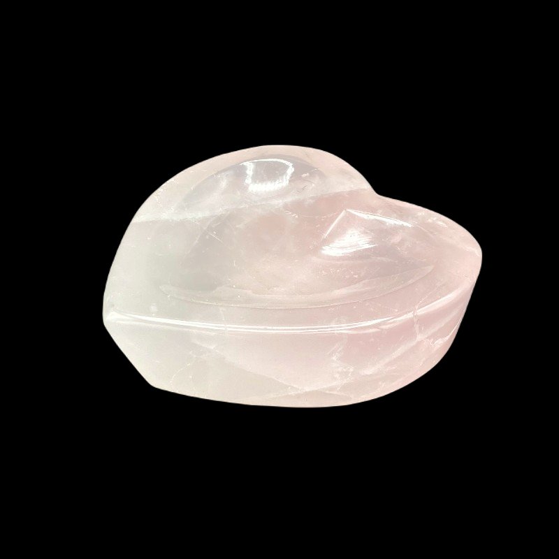 Side Profile Of Polished Rose Quartz Heart Bowl Jewelry Trinket