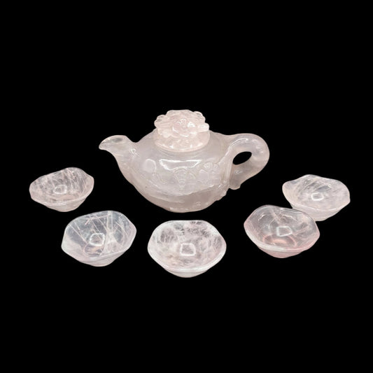 Polished Rose Quartz tea pot and cup set