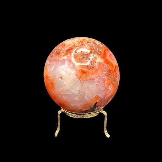 Front Side Of White And Orange Carnelian Gemstone Sphere