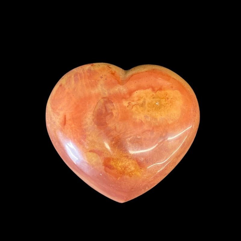 Front Side Of Polished Polychrome Jasper Heart, Red And Orange Swirls