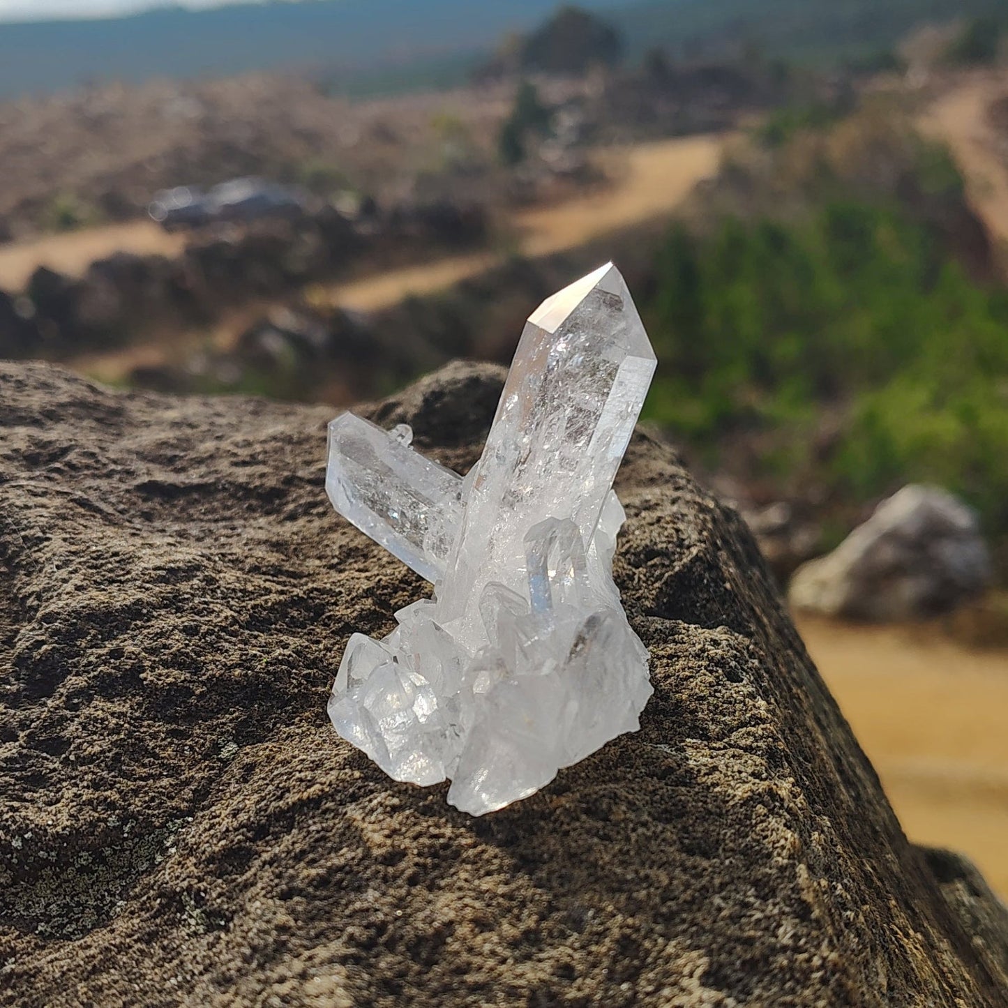 Left side of this pristine quartz crystal cluster in nature.