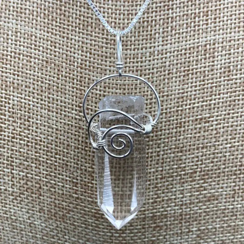 Arkansas Quartz Jewelry Wire Wrapped Crystal Point Necklace