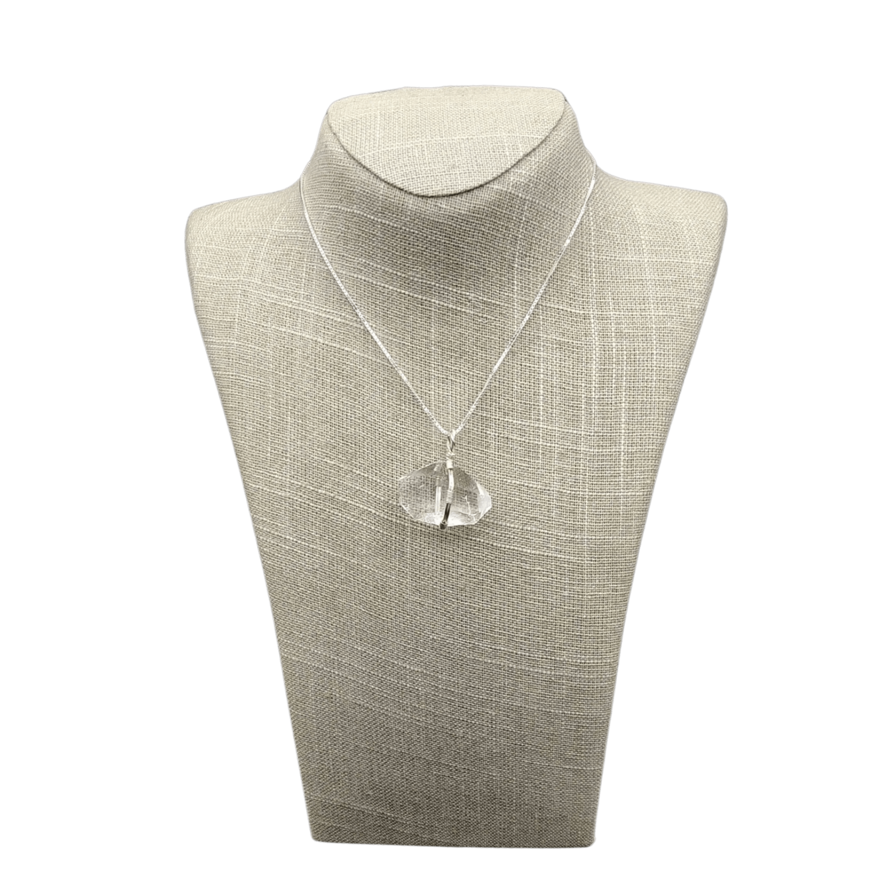 This is the front view of this Sterling Silver wire wrapped double terminated crystal necklace