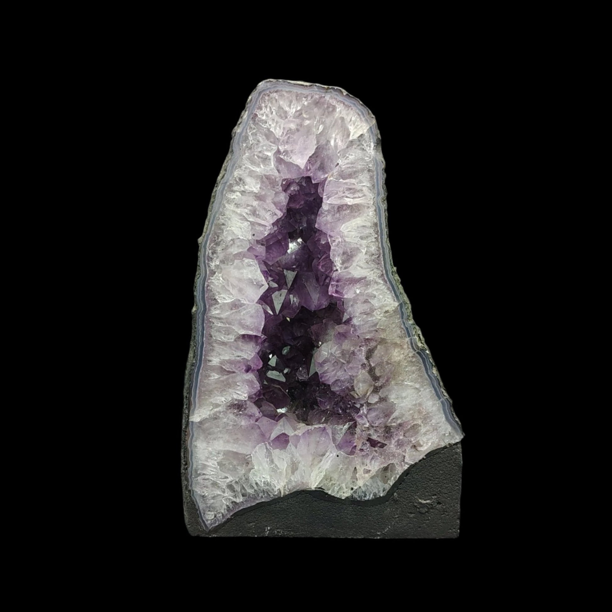 This is the front side of this Amethyst crystal cathedral