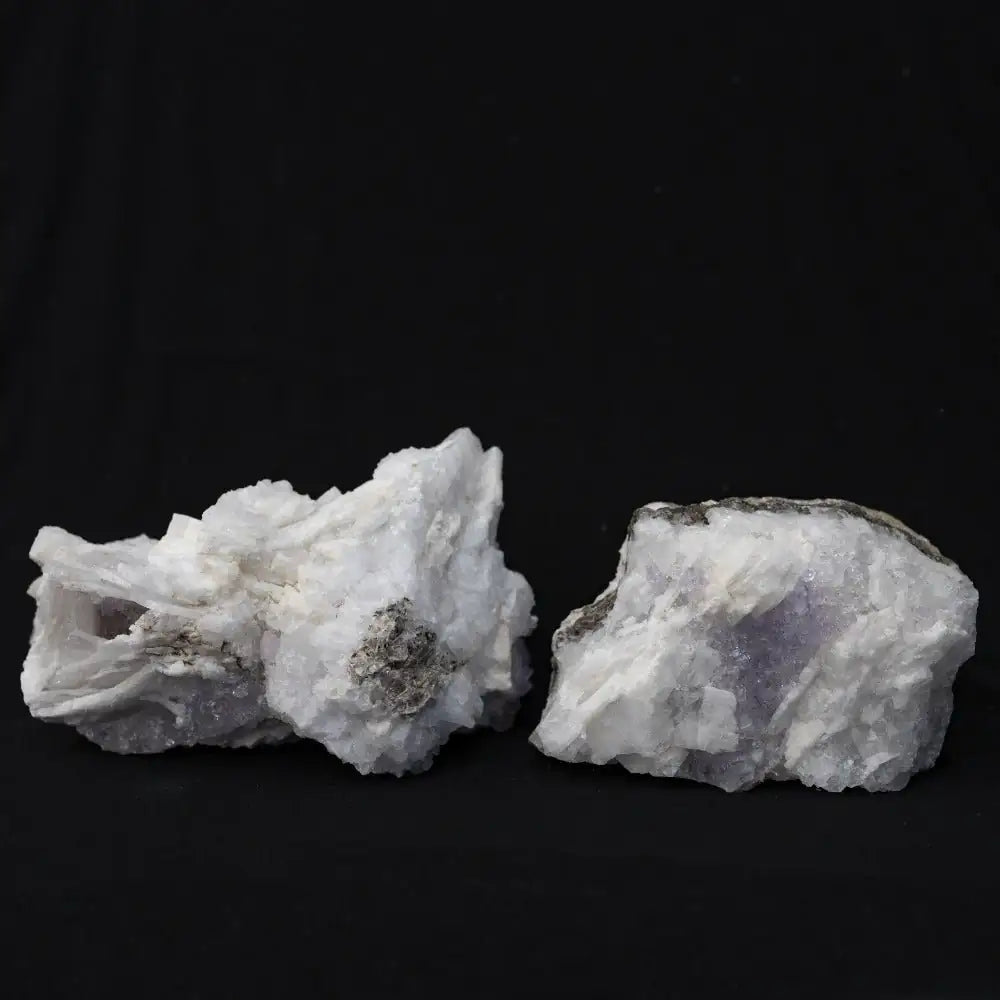 Fluorite On Selenite 2 specimens on black background