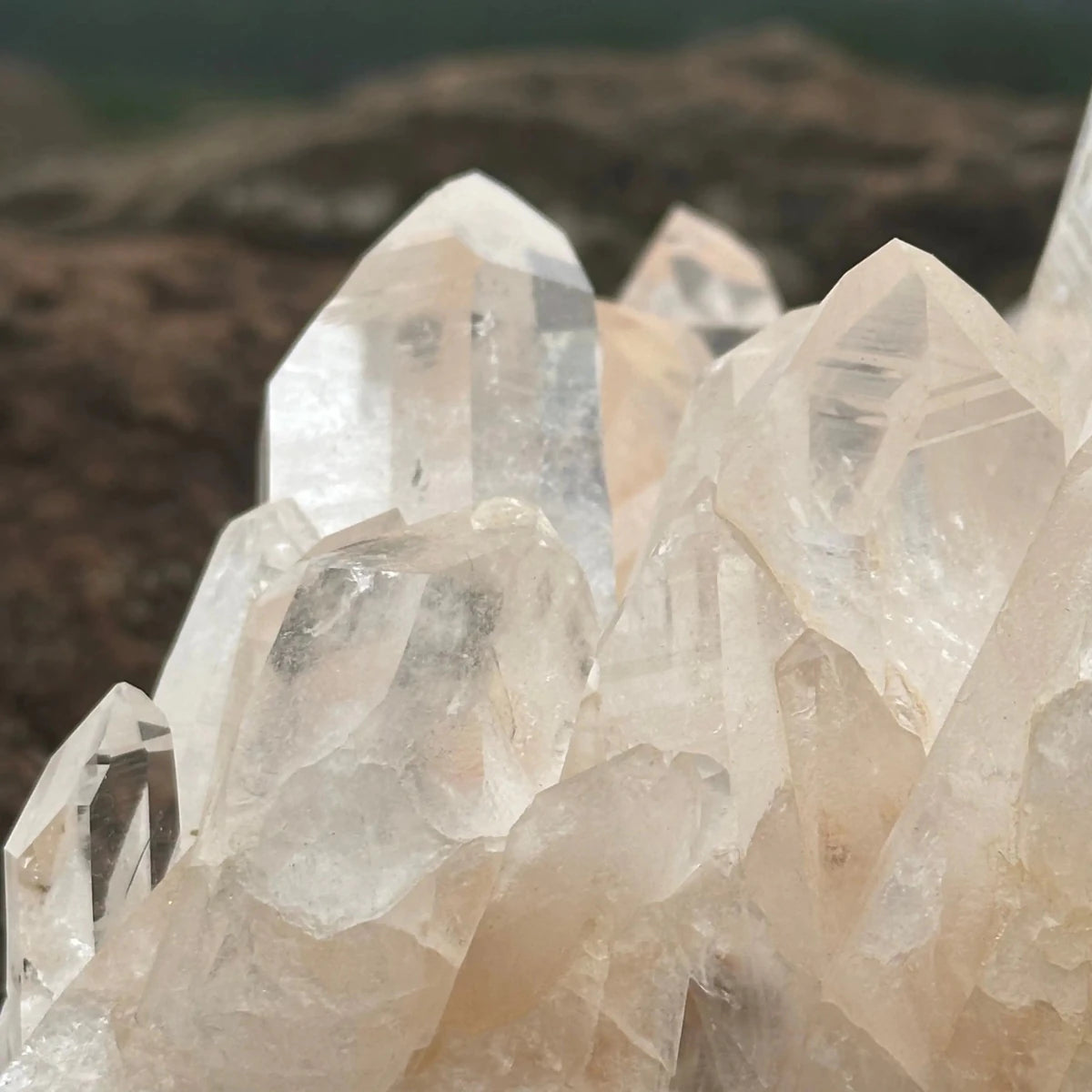 View of Clear Quartz Crystal Point On Cluster