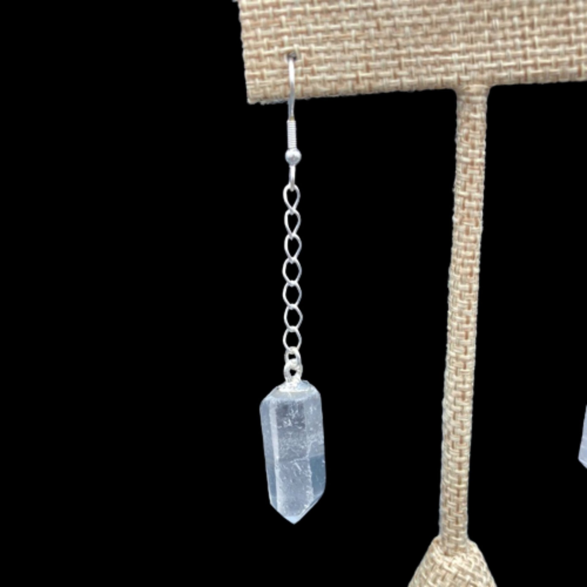 Quartz Crystal Pierced Sterling Silver Earrings French Wire Drop Style Dangle, Close Up Of Quartz Points