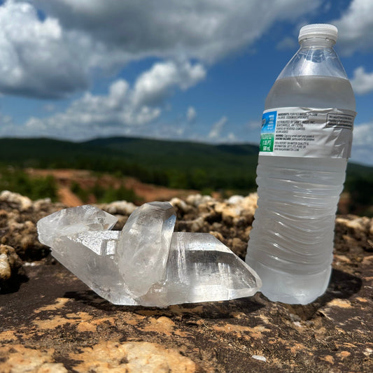 Crystal Point With Multiple Thick Points And Water Bottle To Show Size