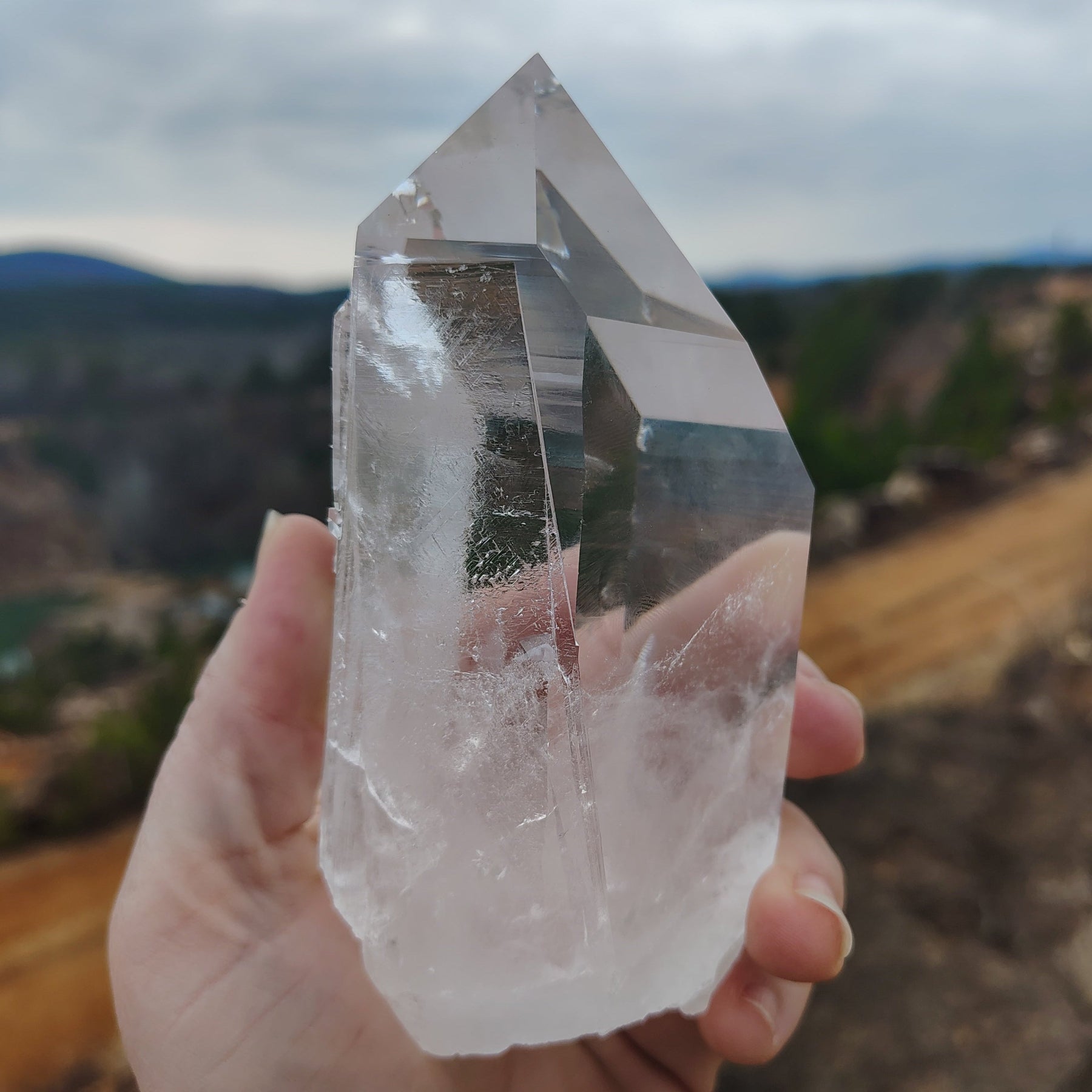 This is the right side of this water clear Quartz crystal point.