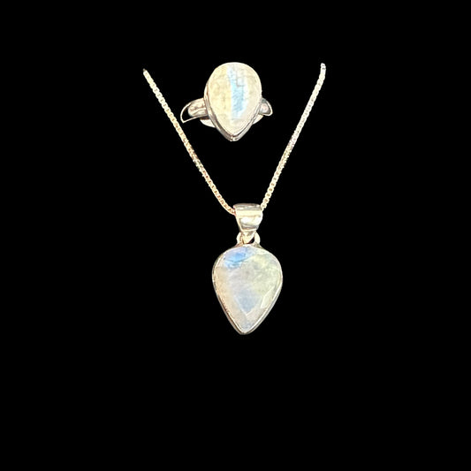 Rainbow Moonstone Ring And Pendant Set Sterling Moonstone Jewelry