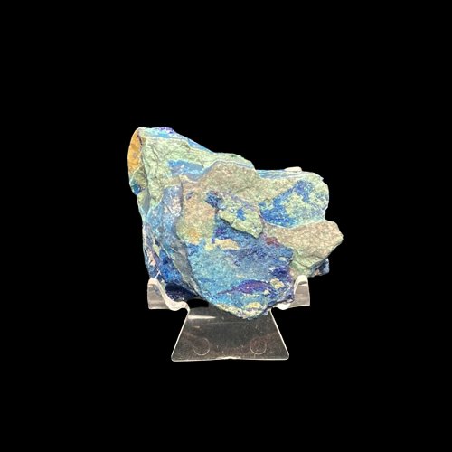 Back Side Of Raw And Natural Azurite Malachite Lapidary Mineral Specimen, Blue, Green, Yellow And Brown In Color.